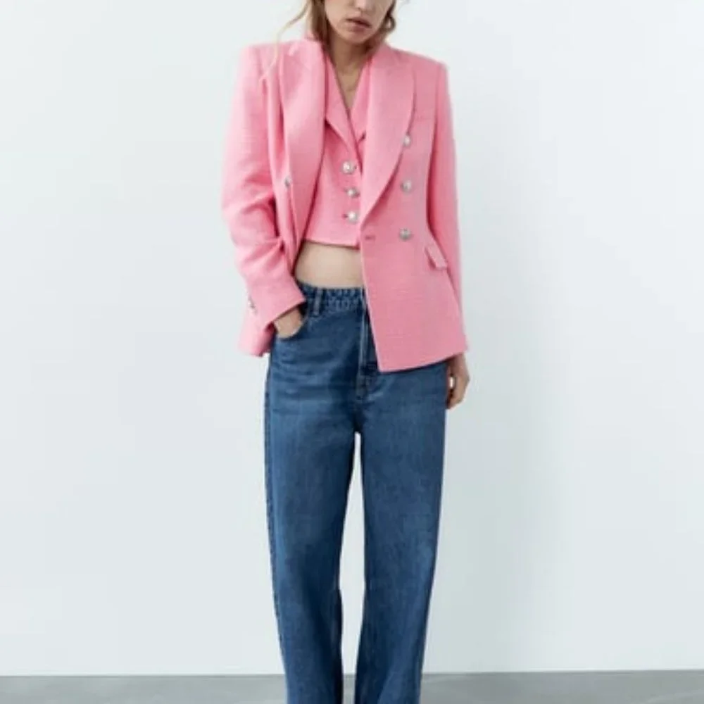 Zara Pink Double Breasted Textured Blazer Jacket  Size XS - Picture 9 of 14
